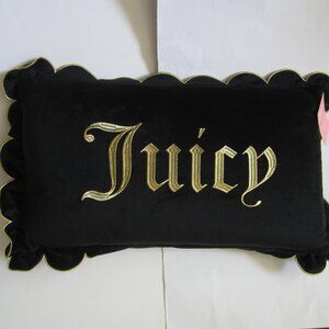 Juicy Couture Black Embrodried Gold Scalloped Trim Pillow Cushion Home